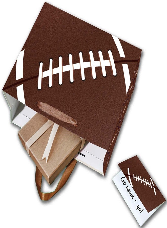 GOLDCROW Large Football Gift Bag with Greeting Card Tissue Paper Birthday Gift Bag for Boys Teens kids – Football Goodie Bags for Team Snacks – Medium Brown Paper Gift Bags with Handles for Sports Party - Image 2